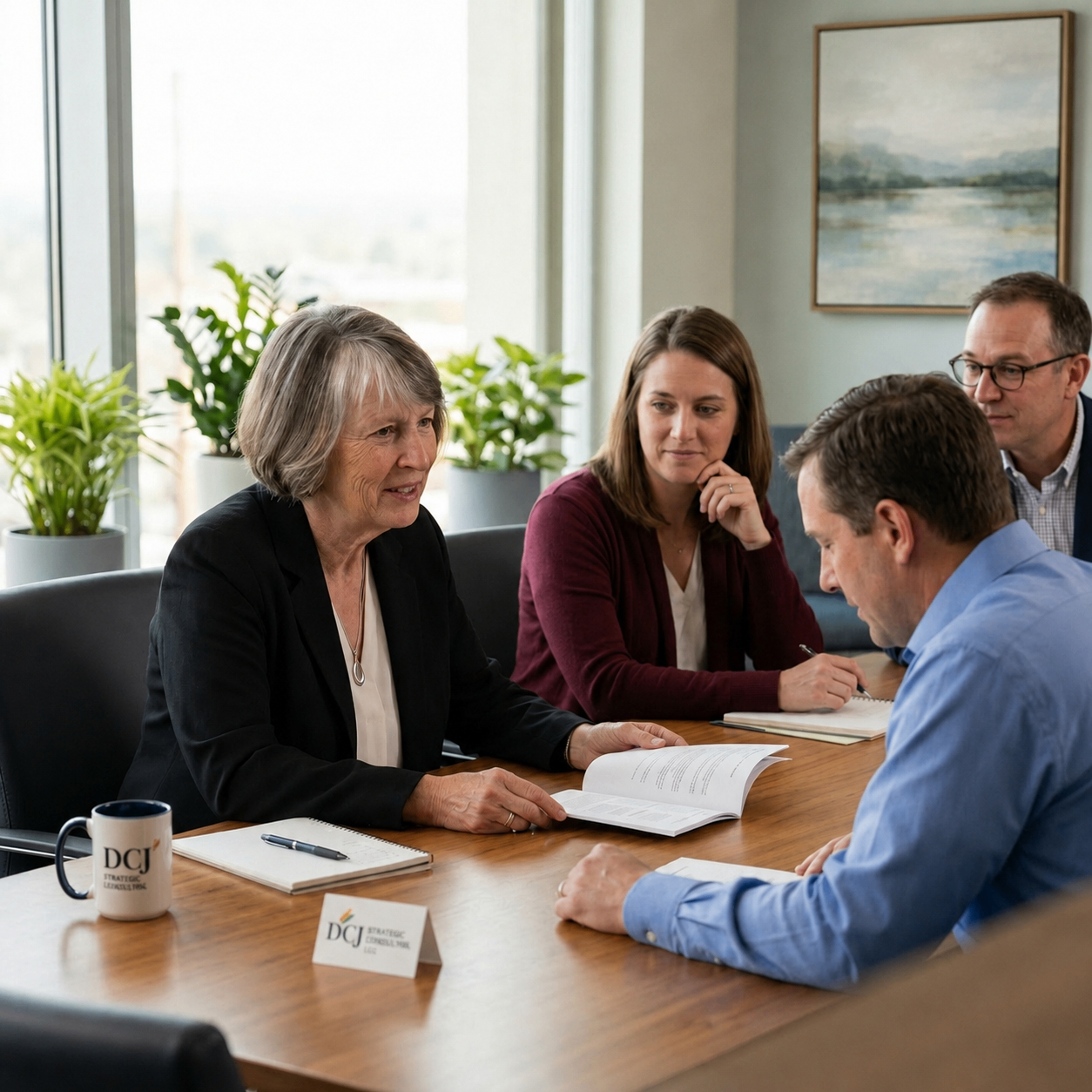 Founder in an advisory meeting with clients